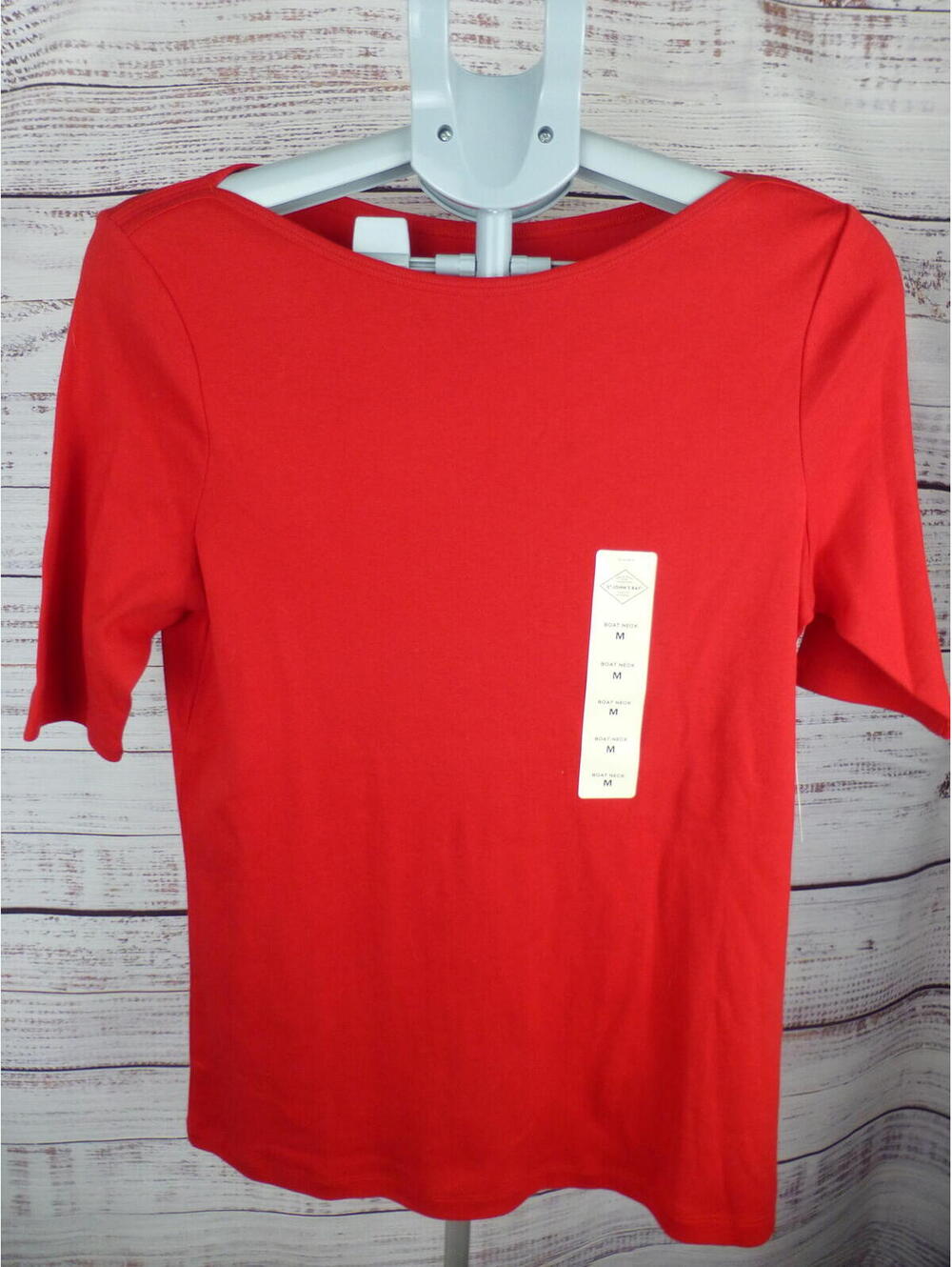 St. John's Bay Women's Classic Boat Neck Tee Shirt Red Size M NWT 3/4 Sleeve J4